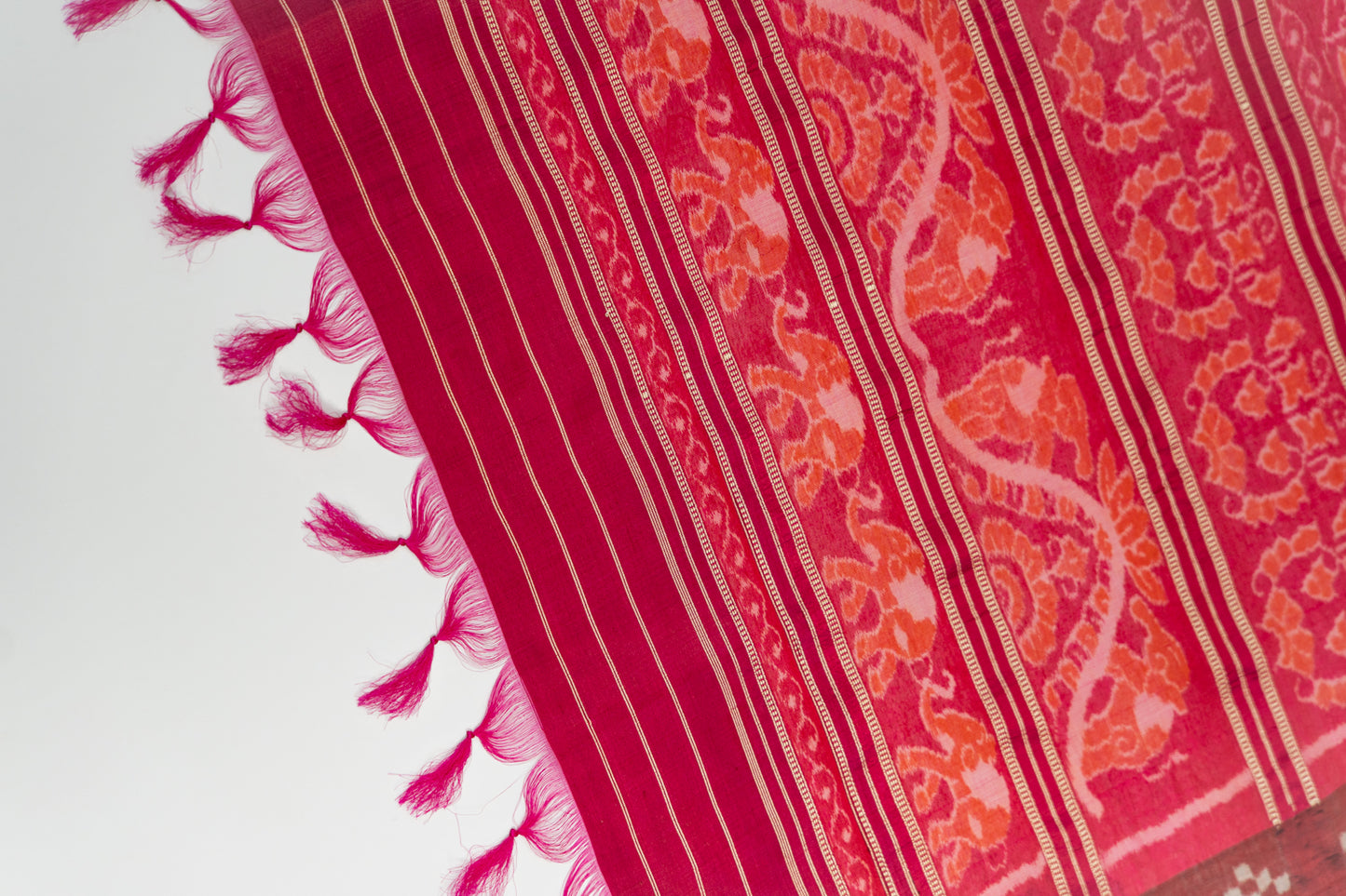 Maroon & Tangerine Orange Khandua Silk Saree with Jagannath Ikat Motifs