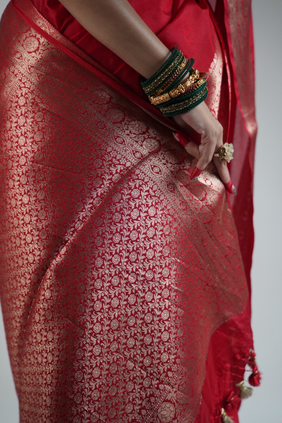 Vibrant Red Banarasi Silk Saree - Zari Floral Border