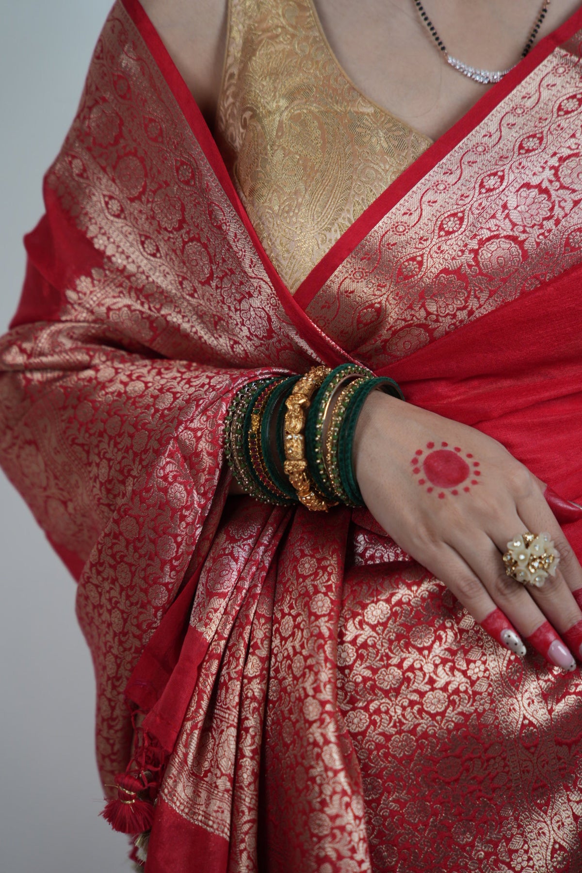 Vibrant Red Banarasi Silk Saree - Zari Floral Border