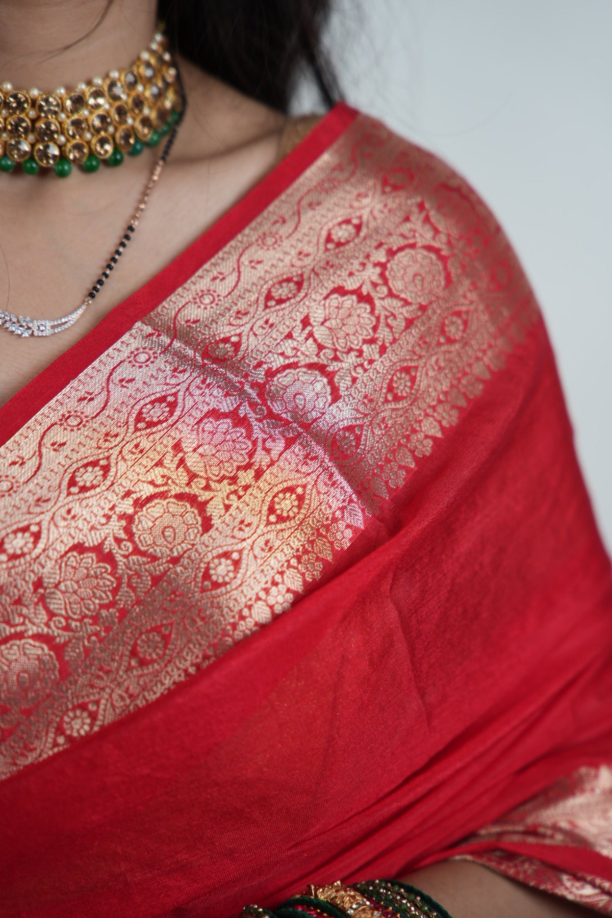 Vibrant Red Banarasi Silk Saree - Zari Floral Border