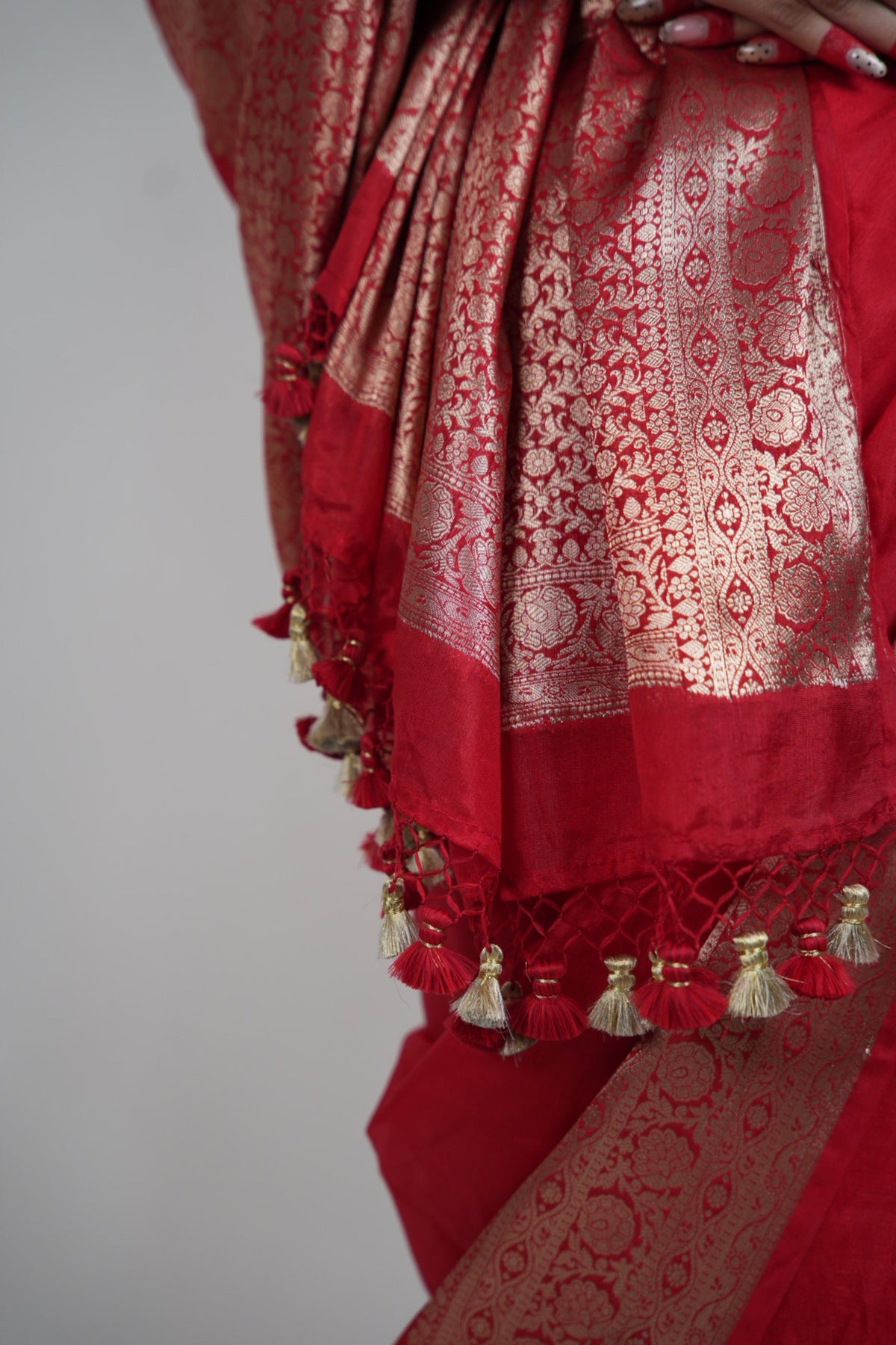 Vibrant Red Banarasi Silk Saree - Zari Floral Border