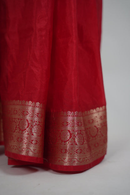 Vibrant Red Banarasi Silk Saree - Zari Floral Border