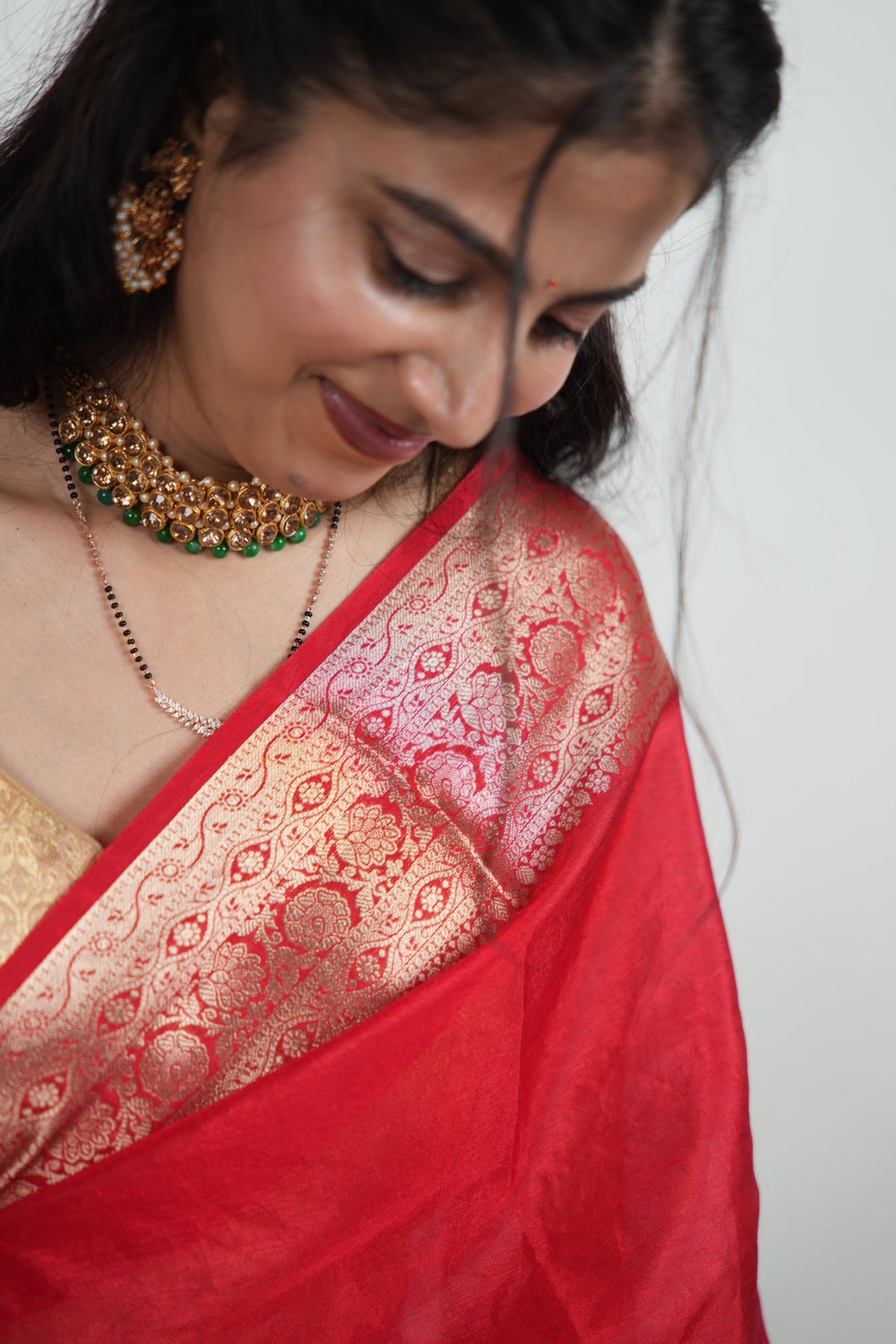 Vibrant Red Banarasi Silk Saree - Zari Floral Border