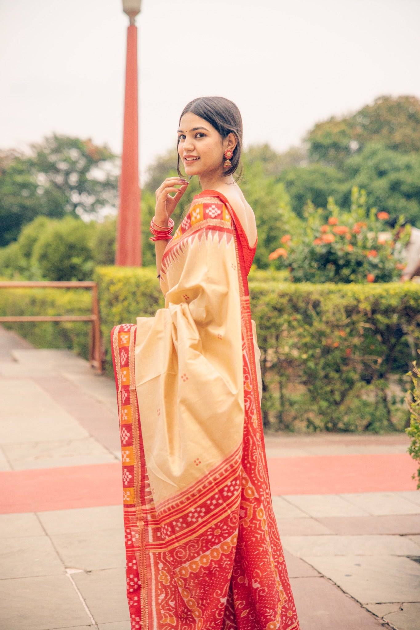 Metallic Gold & Maroon Khandua Silk Handwoven Saree | Traditional Box Ikat Border