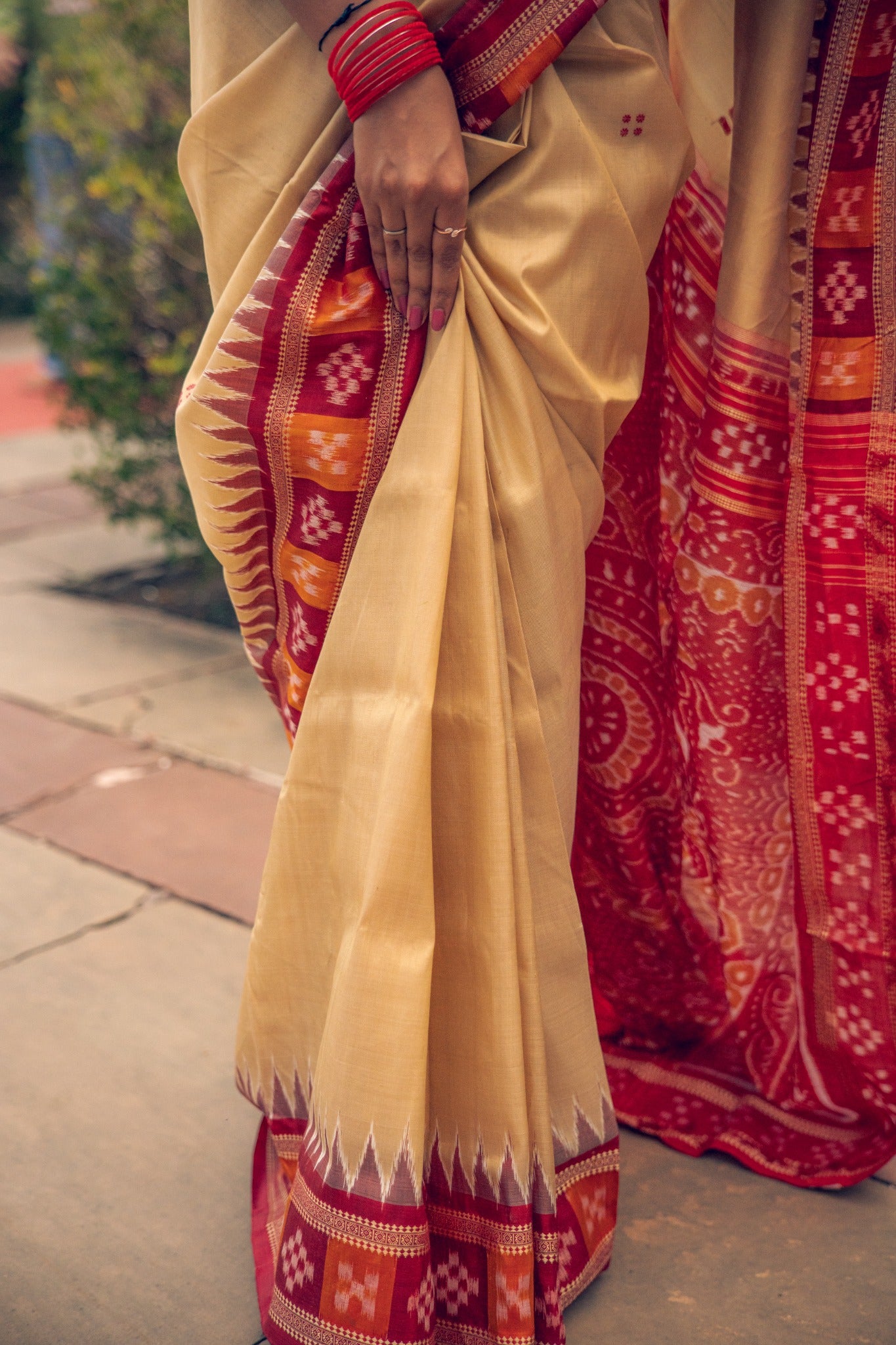 Metallic Gold & Maroon Khandua Silk Handwoven Saree | Traditional Box Ikat Border