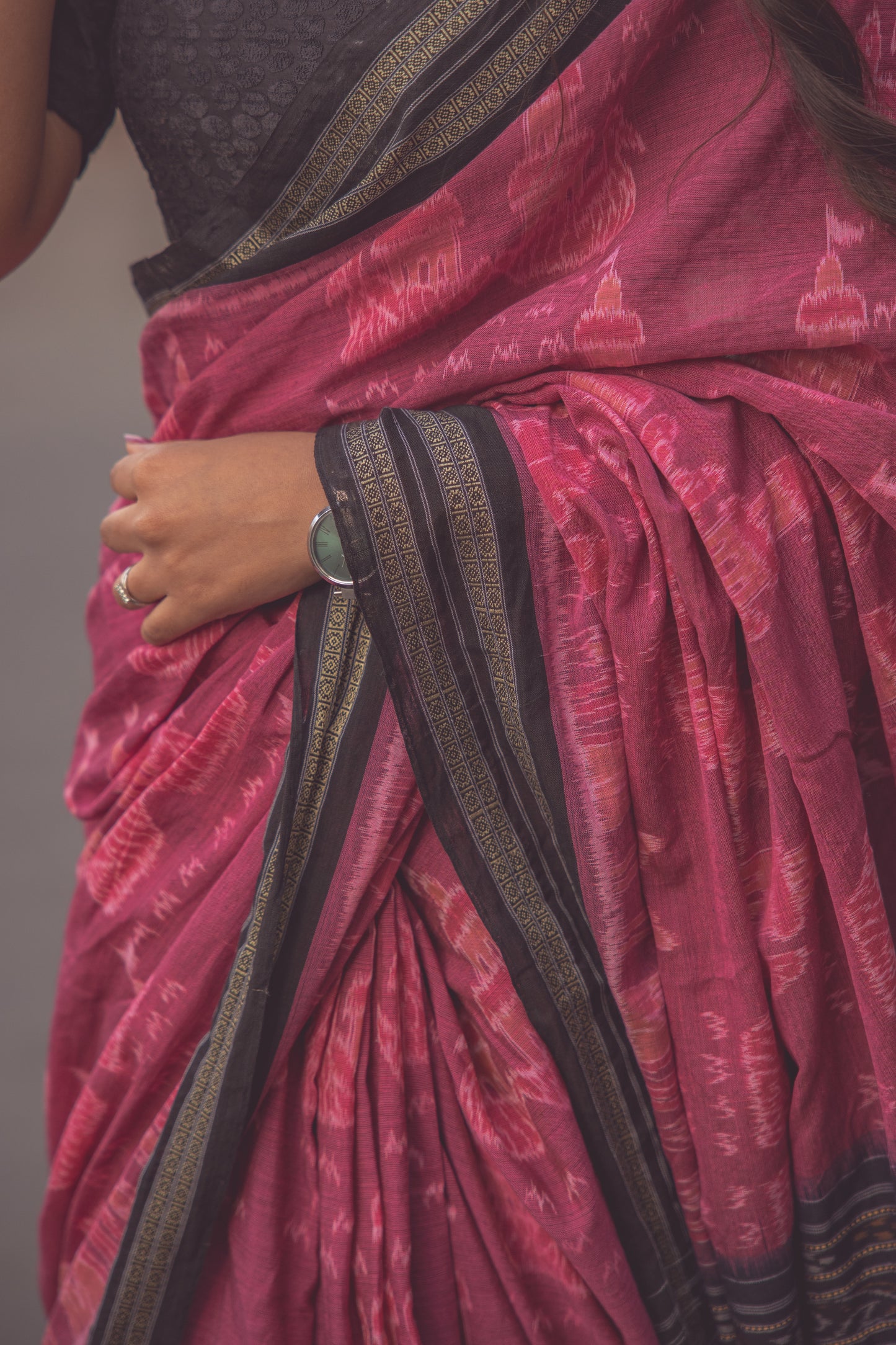 Maroon Sambalpuri Cotton Handloom Saree with Elephant & Temple Motifs | Atulyakarigari