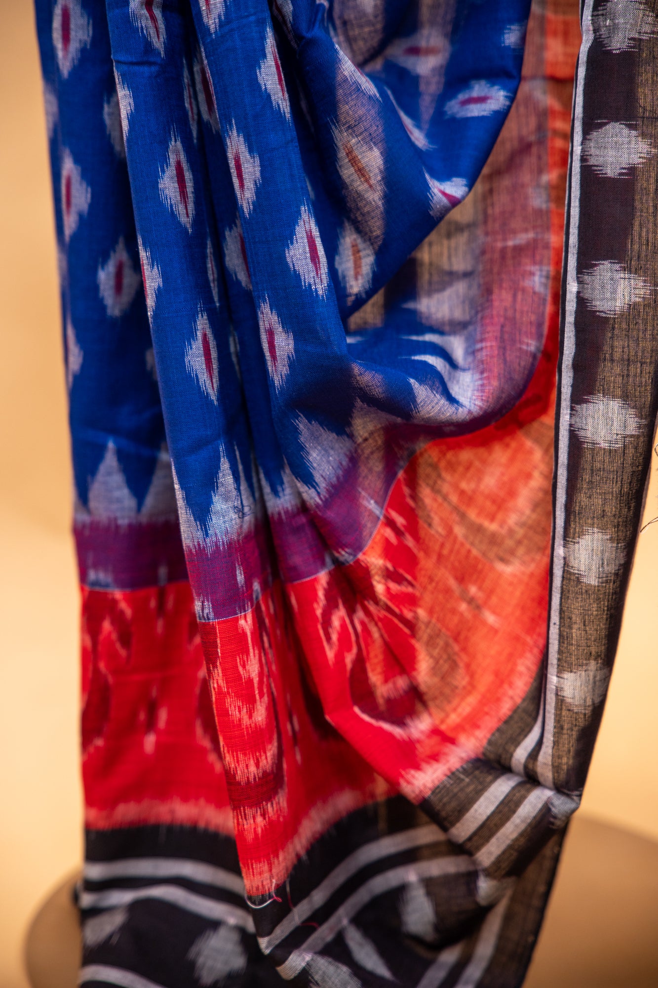 Handwoven Royal Blue Sambalpuri Cotton Saree with Heritage Ikat Design