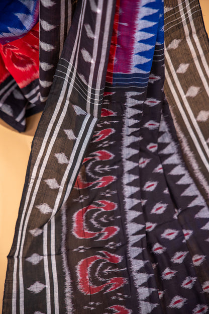 Handwoven Royal Blue Sambalpuri Cotton Saree with Heritage Ikat Design