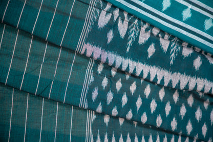 Orange Sambalpuri Cotton Handloom Saree with Teal Ikat Border | Atulyakarigari