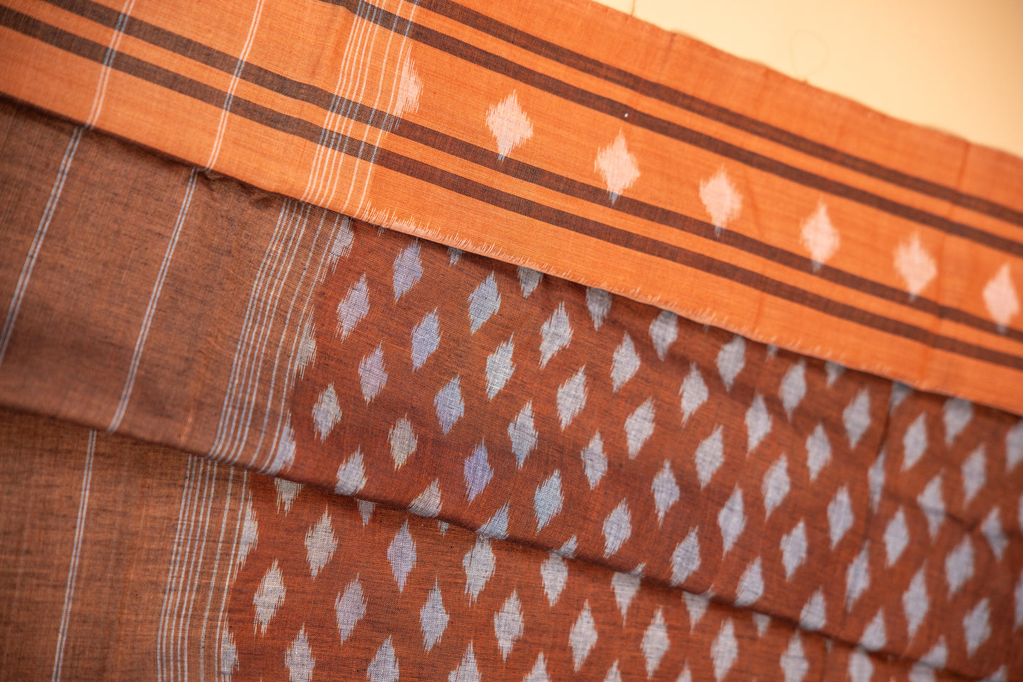Apricot Orange Sambalpuri Cotton Handloom Saree with Temple Border | Atulyakarigari