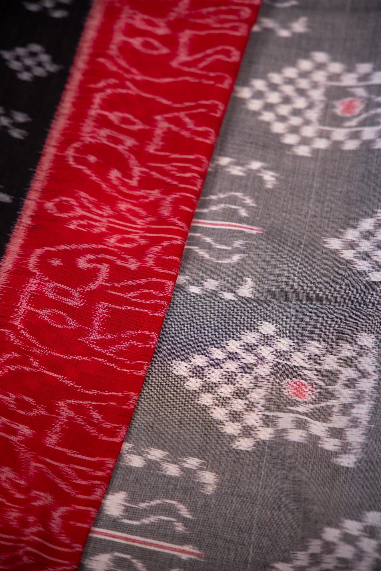 Charcoal Grey Sambalpuri Cotton Handloom Saree with Village & Elephant Motifs | Atulyakarigari