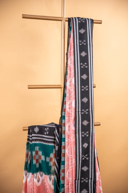 Terracotta Pink Sambalpuri Cotton Handloom Saree with Floral Motifs | Atulyakarigari