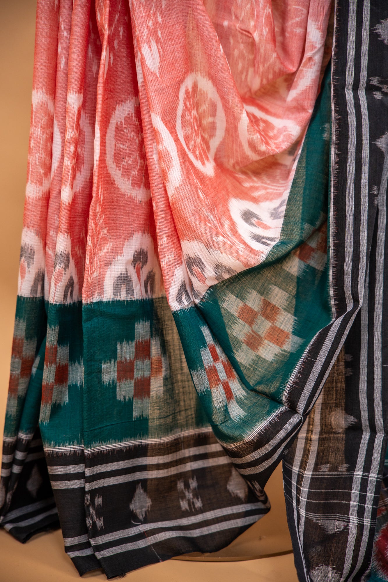Terracotta Pink Sambalpuri Cotton Handloom Saree with Floral Motifs | Atulyakarigari