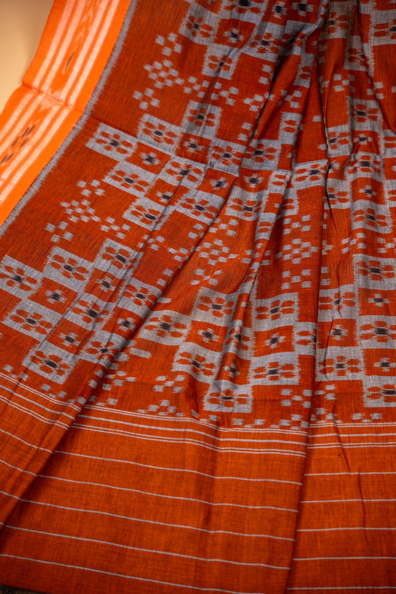 Handwoven Deep Bottle Green Sambalpuri Cotton Saree with Pasapalli Checks