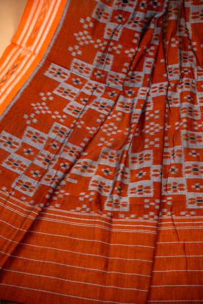 Handwoven Deep Bottle Green Sambalpuri Cotton Saree with Pasapalli Checks