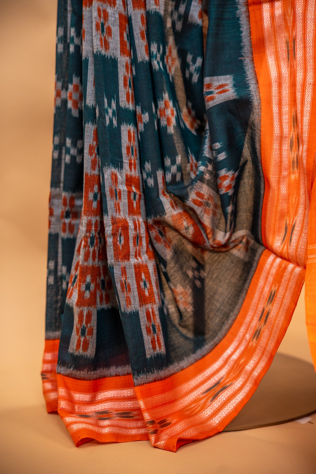 Handwoven Deep Bottle Green Sambalpuri Cotton Saree with Pasapalli Checks