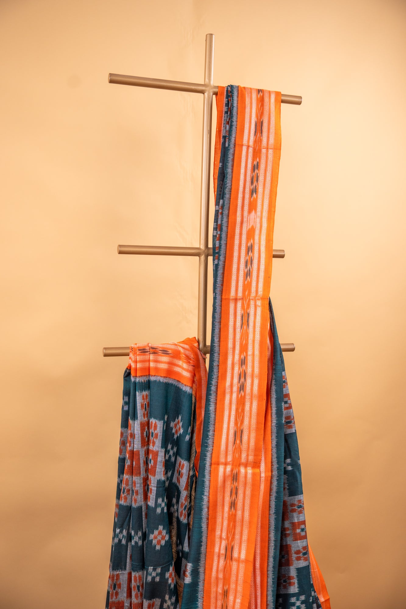 Handwoven Deep Bottle Green Sambalpuri Cotton Saree with Pasapalli Checks