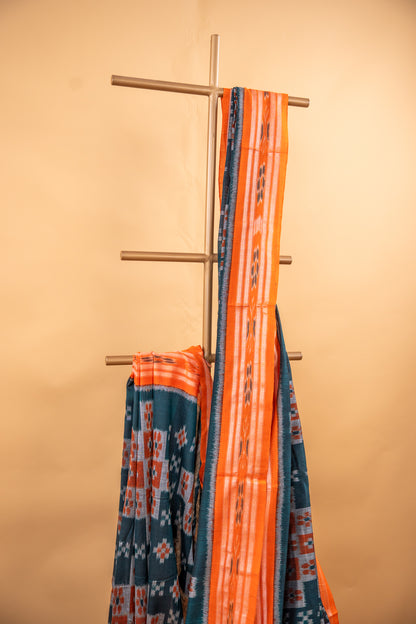 Handwoven Deep Bottle Green Sambalpuri Cotton Saree with Pasapalli Checks