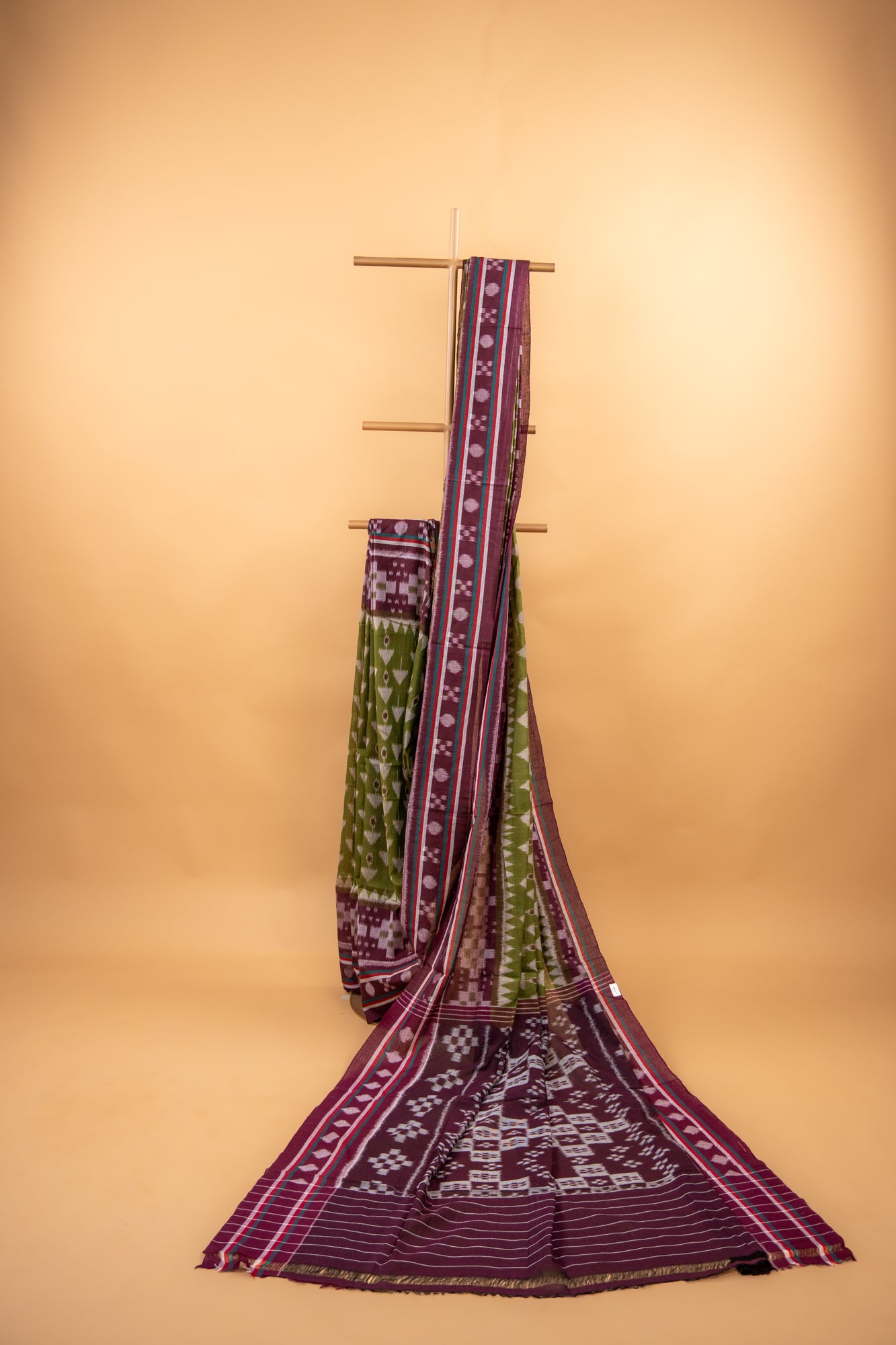 Olive Green Sambalpuri Cotton Saree | Atulya Karigari