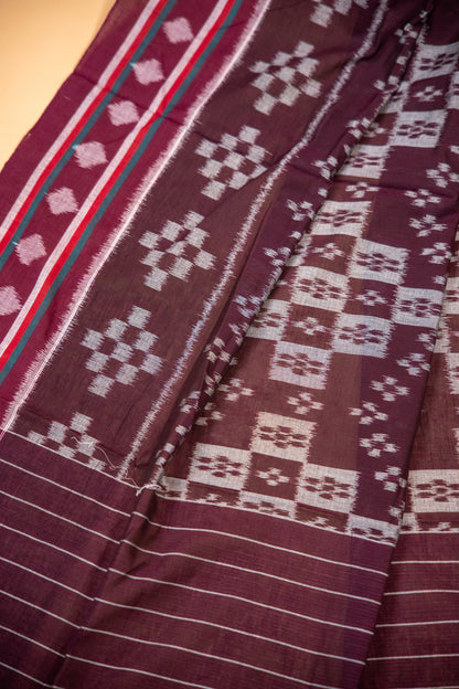 Olive Green Sambalpuri Cotton Saree | Atulya Karigari