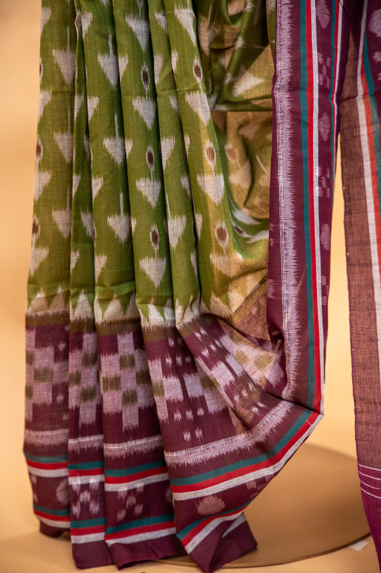 Olive Green Sambalpuri Cotton Saree | Atulya Karigari