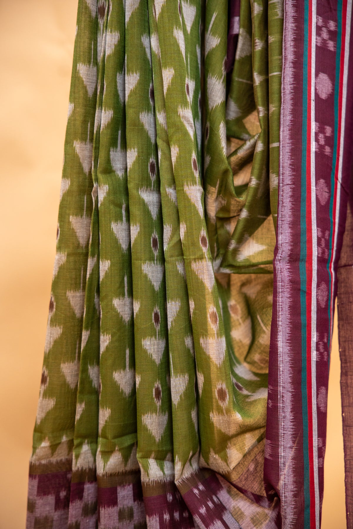 Olive Green Sambalpuri Cotton Saree | Atulya Karigari