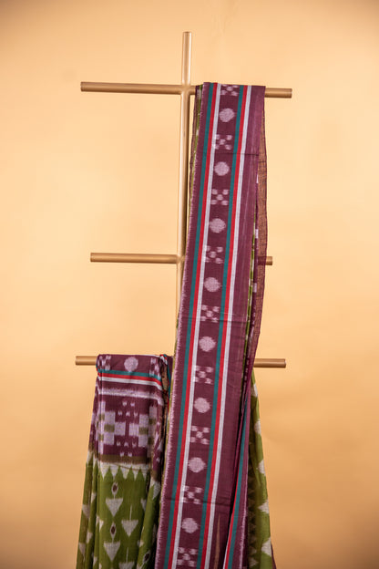 Olive Green Sambalpuri Cotton Saree | Atulya Karigari