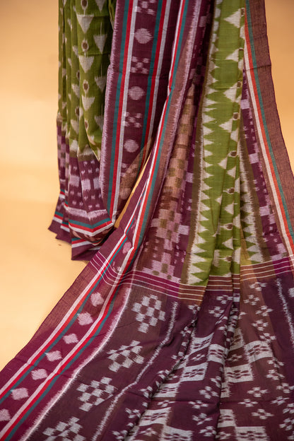 Olive Green Sambalpuri Cotton Saree | Atulya Karigari