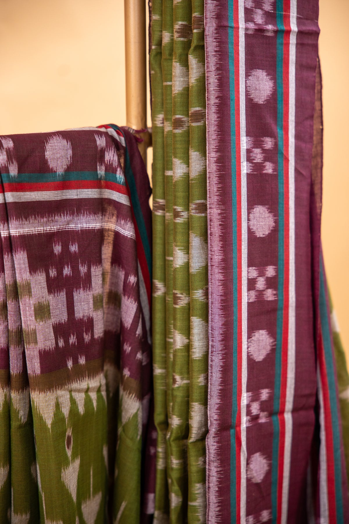 Olive Green Sambalpuri Cotton Saree | Atulya Karigari