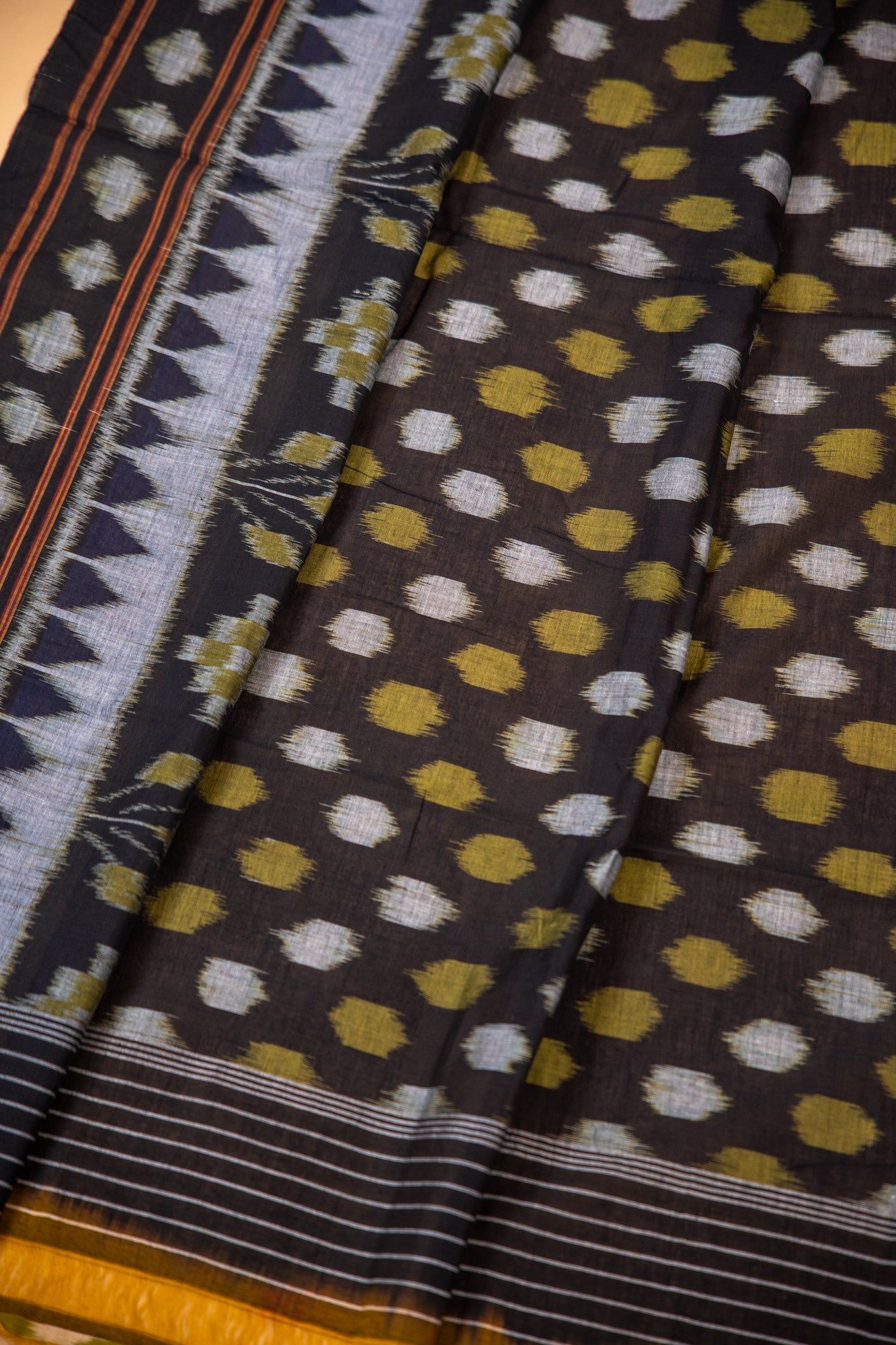 Olive Green Sambalpuri Cotton Handloom Saree with Nature-Inspired Motifs | Atulyakarigari