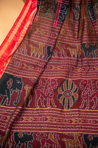 Black Sambalpuri Cotton Saree with Red Border | Atulya Karigari