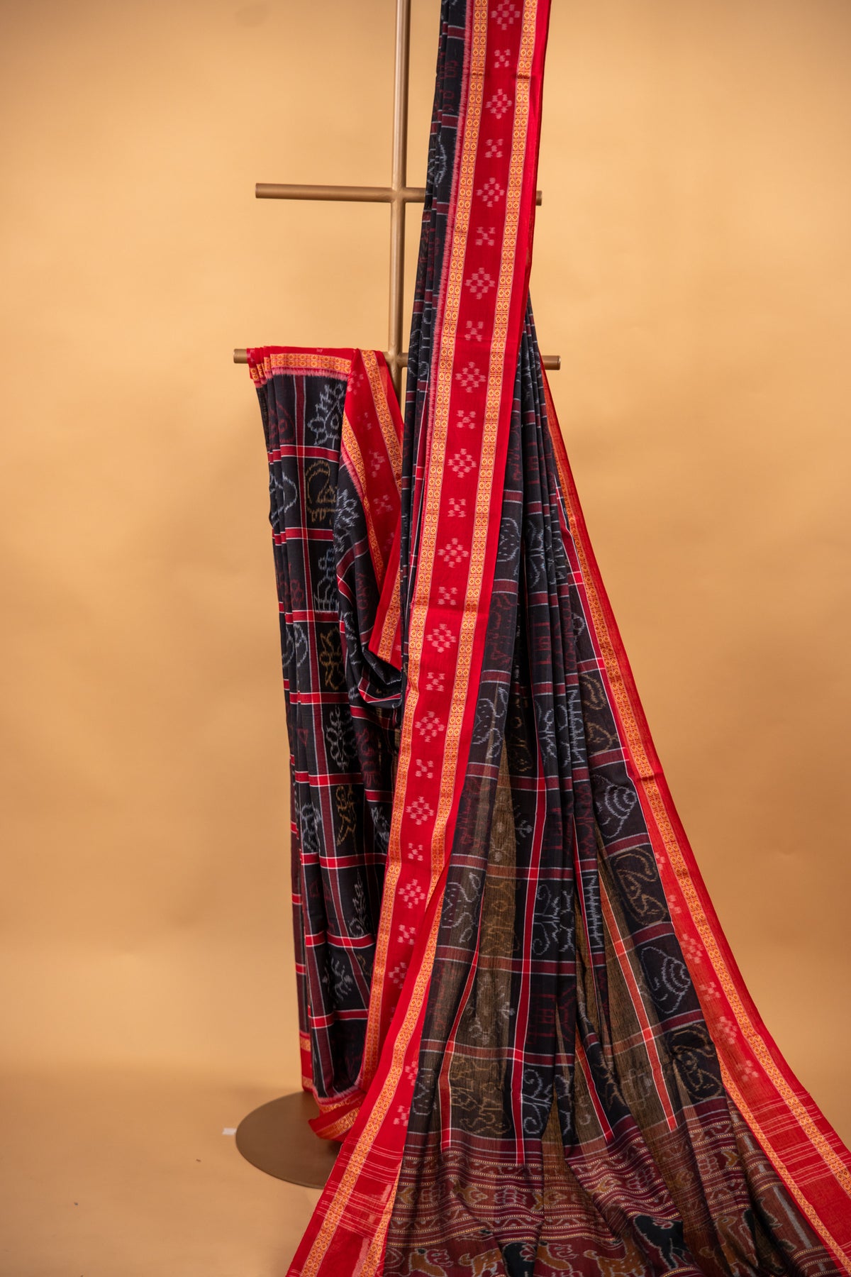 Black Sambalpuri Cotton Saree with Red Border | Atulya Karigari