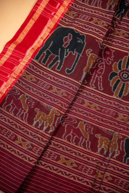 Black Sambalpuri Cotton Saree with Red Border | Atulya Karigari