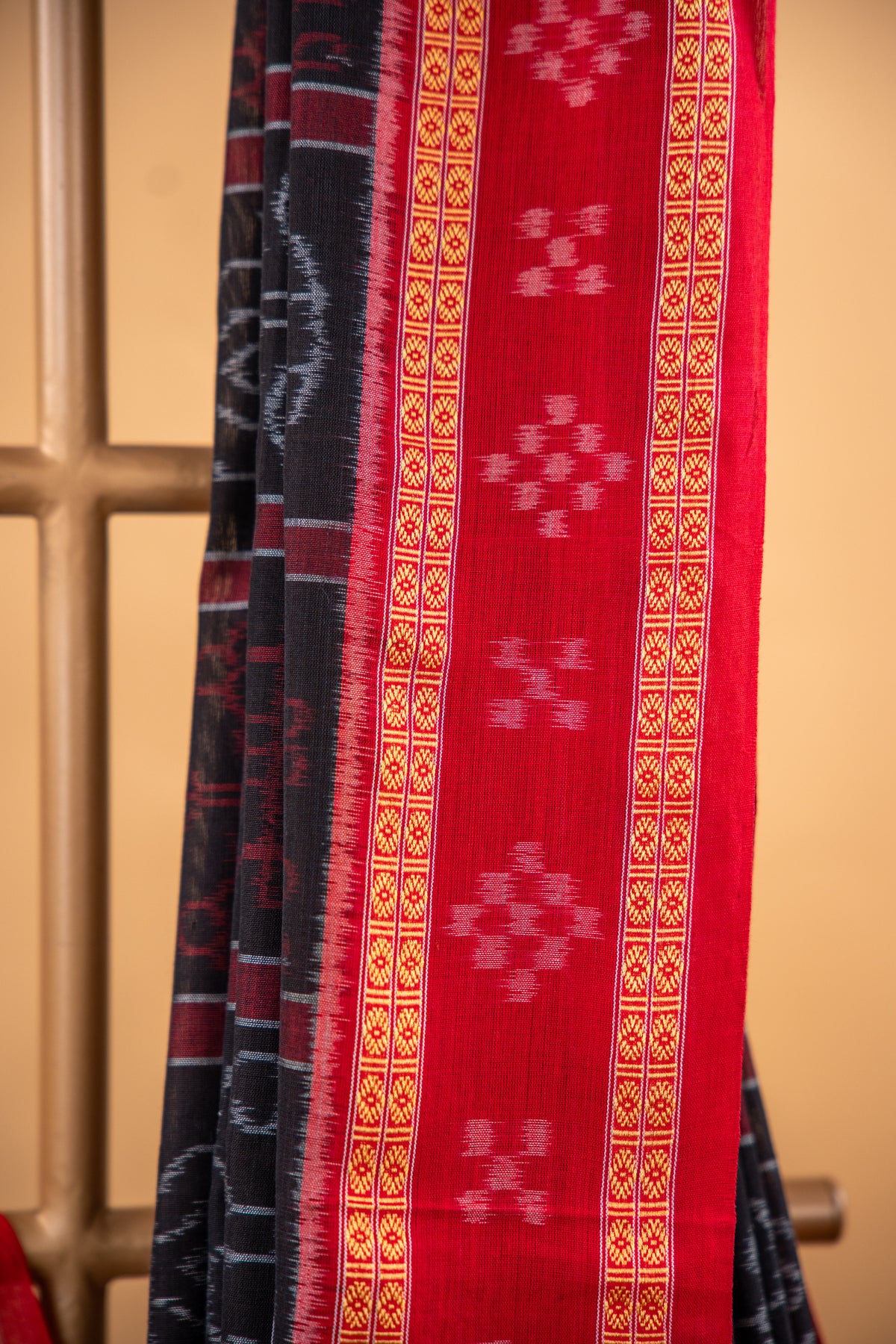 Black Sambalpuri Cotton Saree with Red Border | Atulya Karigari