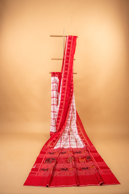 Handwoven Sambalpuri Cotton Saree with Traditional Odisha Motifs