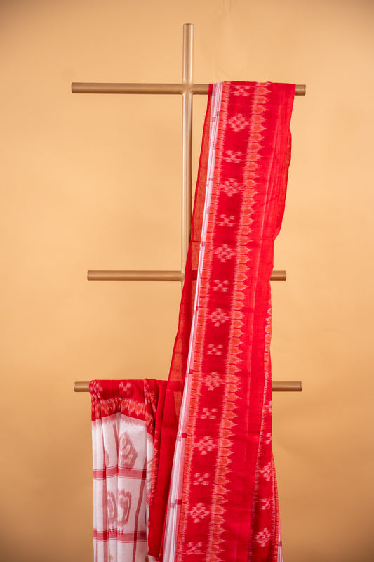 Handwoven Sambalpuri Cotton Saree with Traditional Odisha Motifs