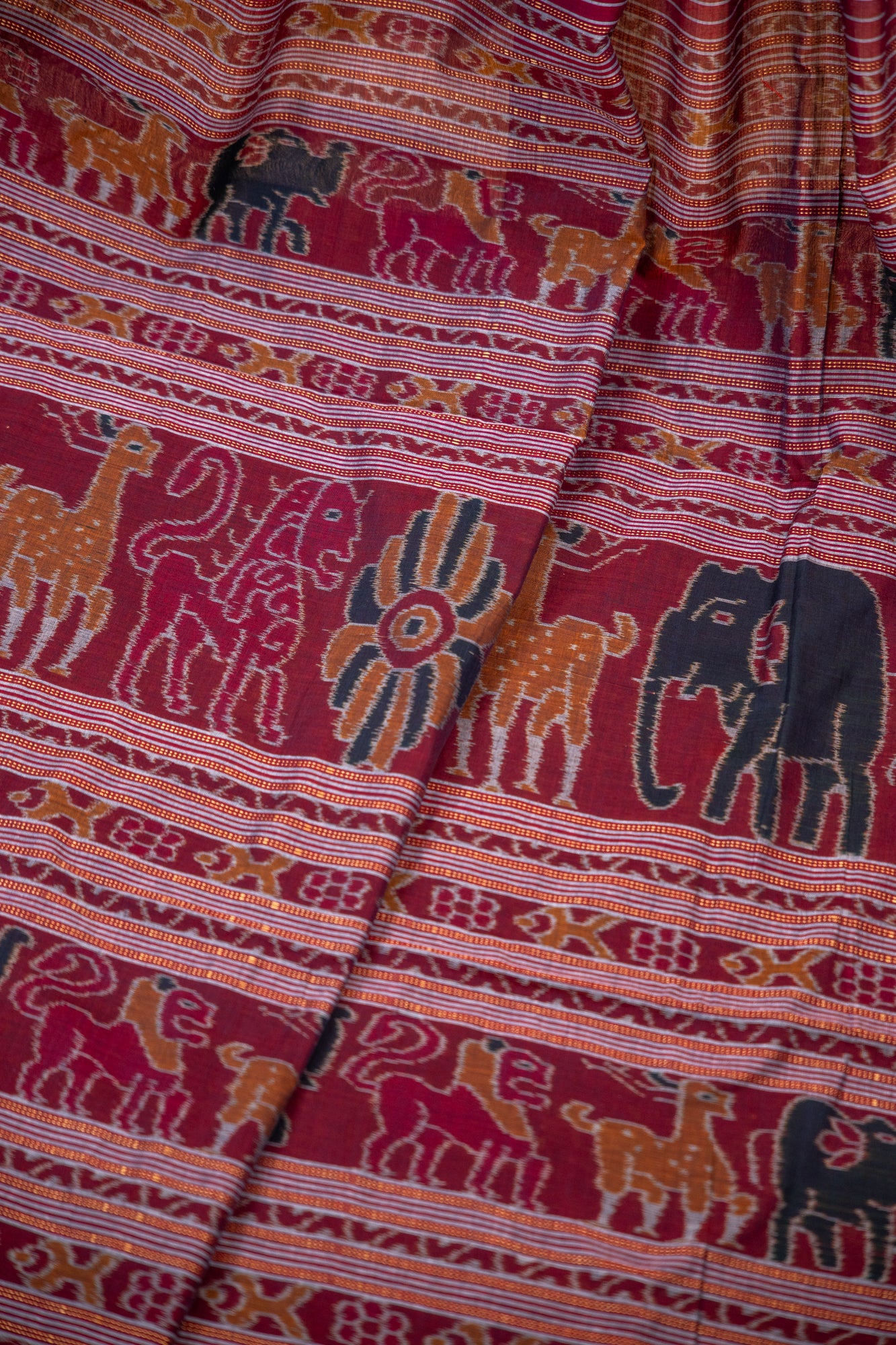 Handwoven Slate Grey Sambalpuri Cotton Saree with Lotus Bud Motifs