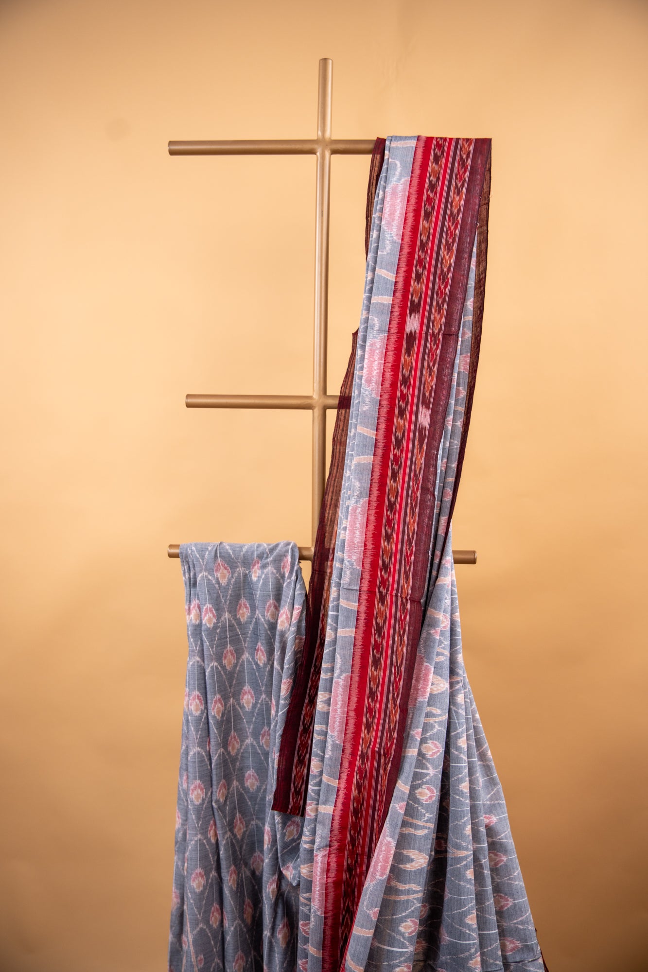 Handwoven Slate Grey Sambalpuri Cotton Saree with Lotus Bud Motifs
