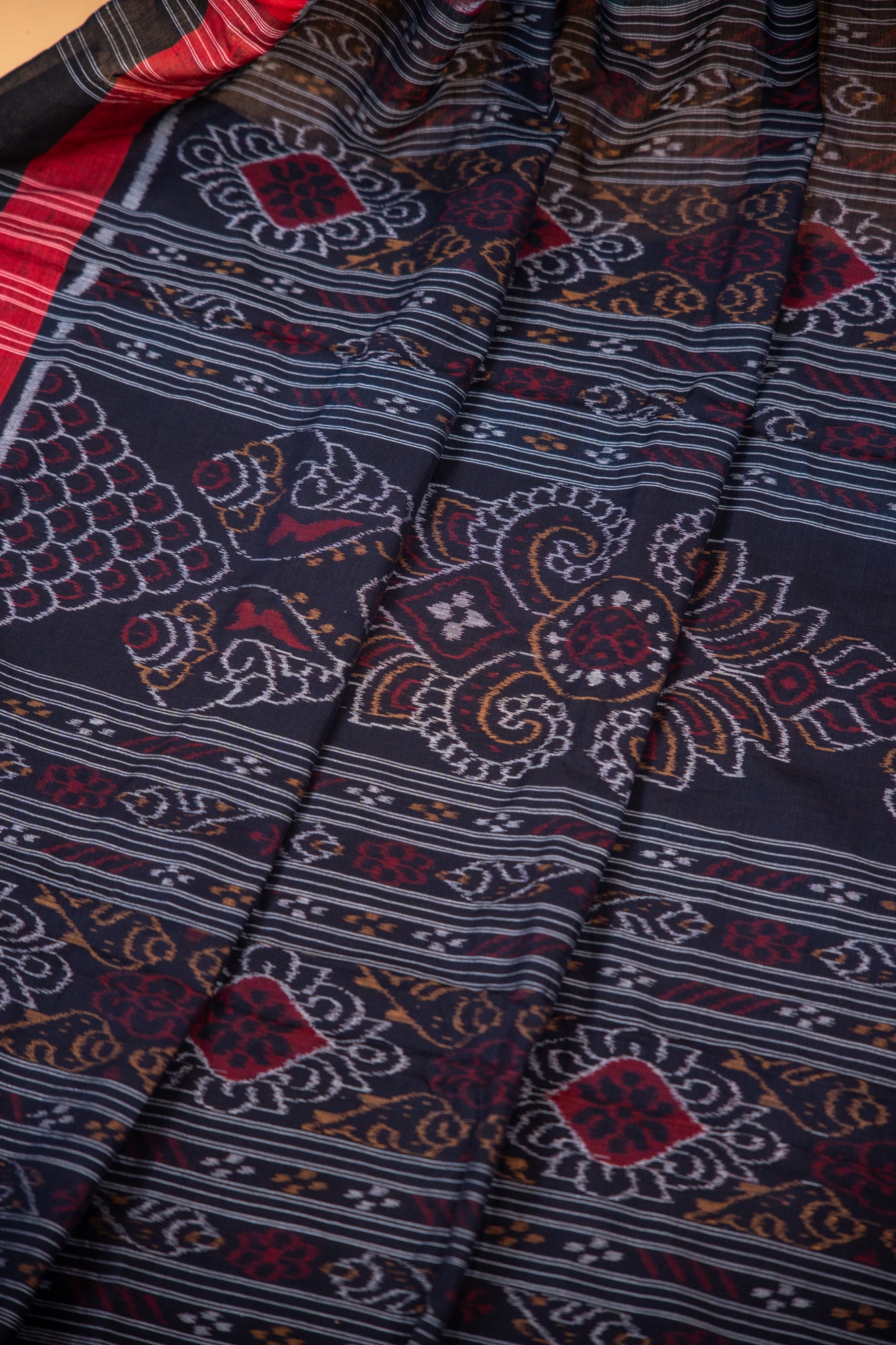 Indigo Teal Sambalpuri Cotton Handloom Saree with Tree of Life Motifs | Atulyakarigari