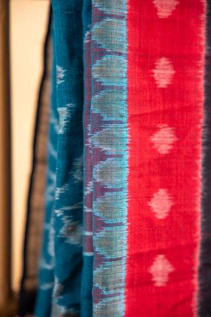 Indigo Teal Sambalpuri Cotton Handloom Saree with Tree of Life Motifs | Atulyakarigari