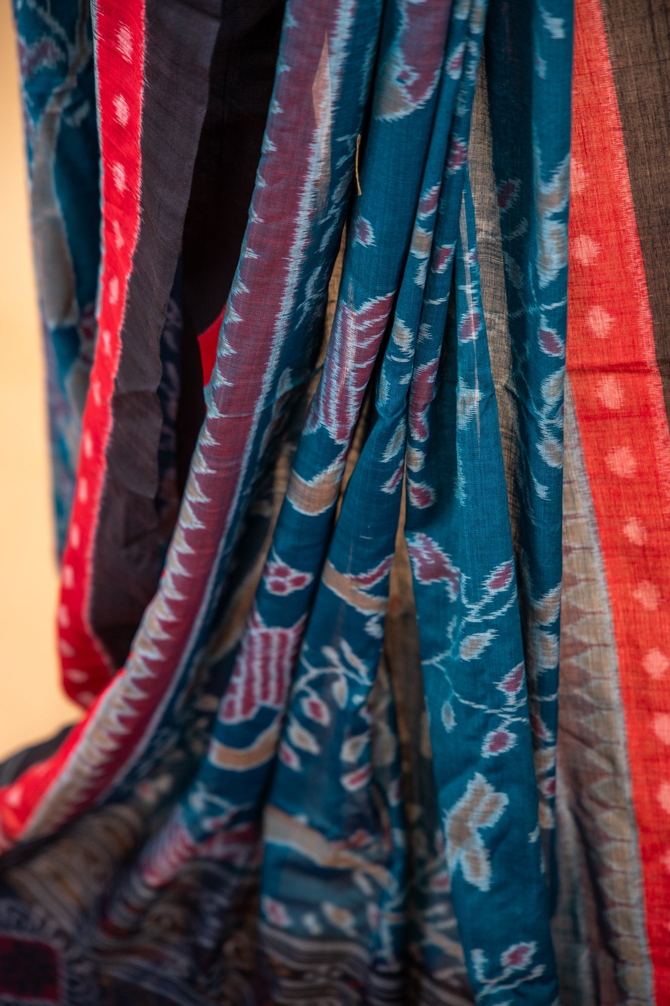 Indigo Teal Sambalpuri Cotton Handloom Saree with Tree of Life Motifs | Atulyakarigari