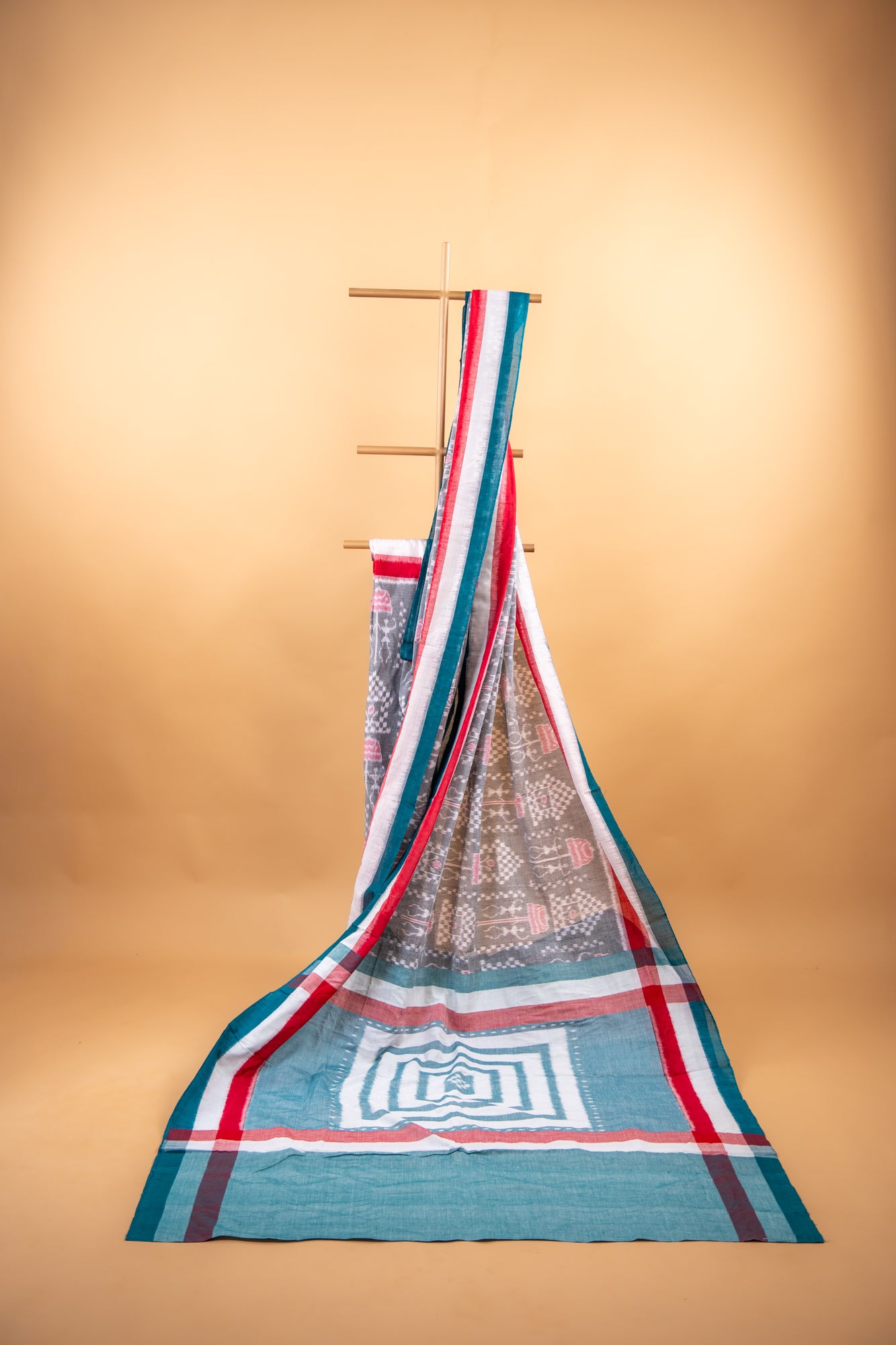 Handwoven Charcoal Grey Sambalpuri Cotton Saree with Geometric Design
