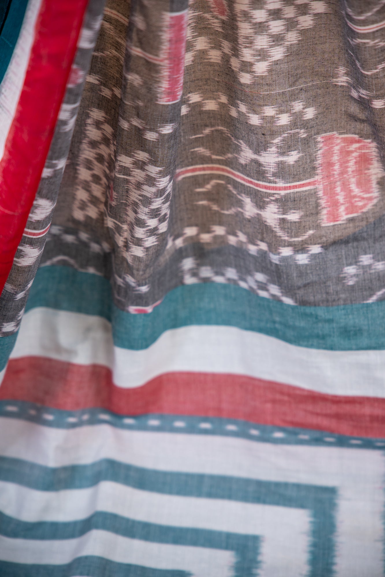 Handwoven Charcoal Grey Sambalpuri Cotton Saree with Geometric Design