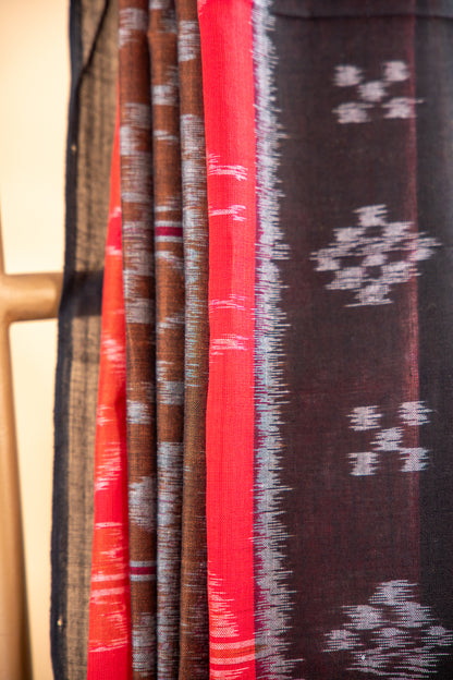 Handwoven Brown Sambalpuri Cotton Saree with Traditional Elephant Motifs