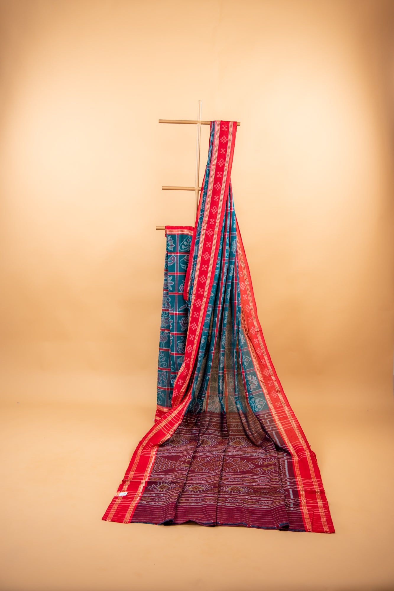 Deep Sea Green Sambalpuri Cotton Handloom Saree with Traditional Ikat Motifs | Atulyakarigari