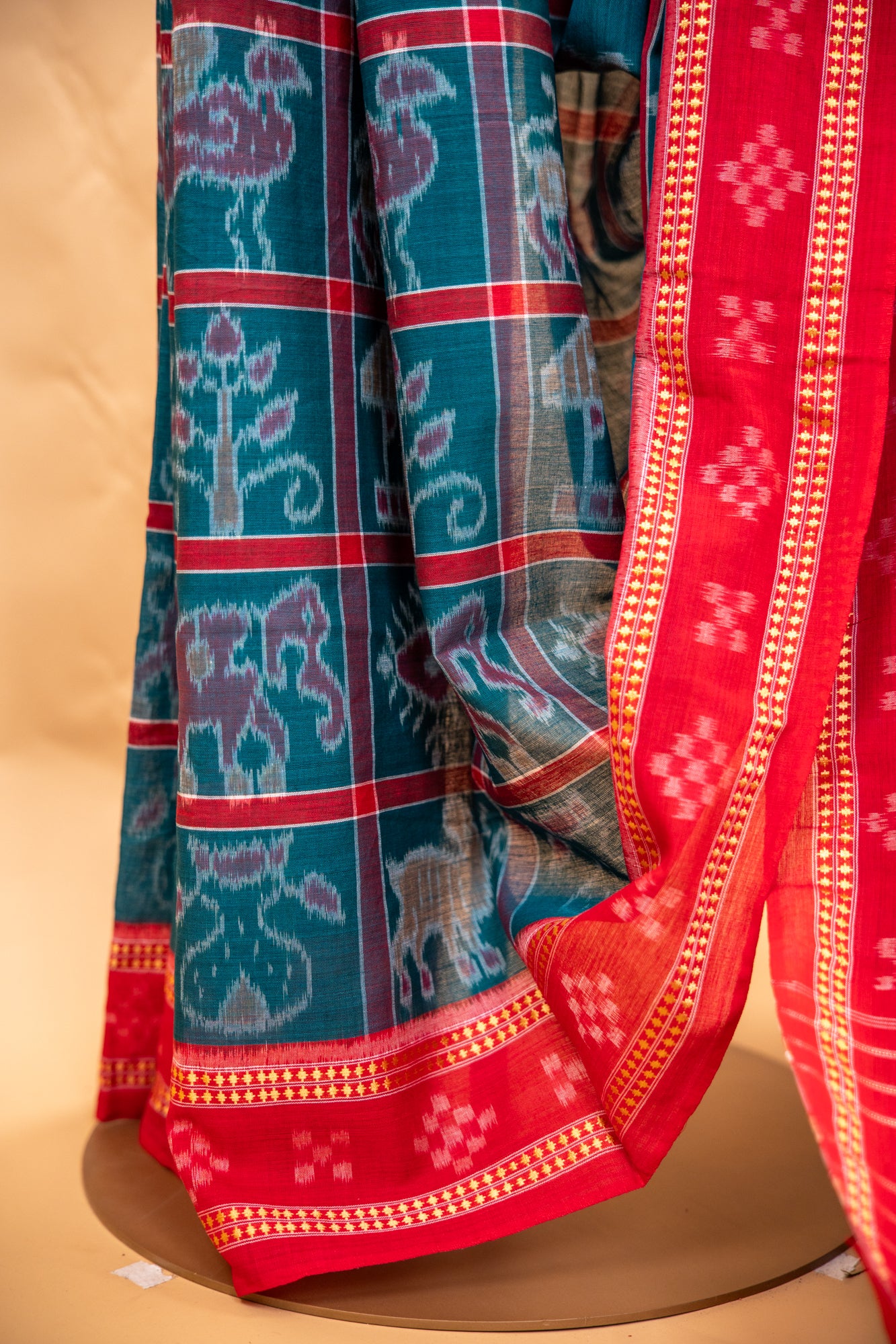 Deep Sea Green Sambalpuri Cotton Handloom Saree with Traditional Ikat Motifs | Atulyakarigari