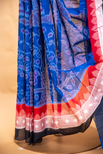Royal Blue Sambalpuri Cotton Handloom Saree with Traditional Ikat Motifs | Atulyakarigari