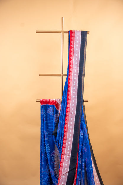 Royal Blue Sambalpuri Cotton Handloom Saree with Traditional Ikat Motifs | Atulyakarigari