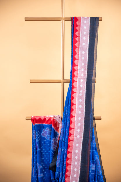 Royal Blue Sambalpuri Cotton Handloom Saree with Traditional Ikat Motifs | Atulyakarigari
