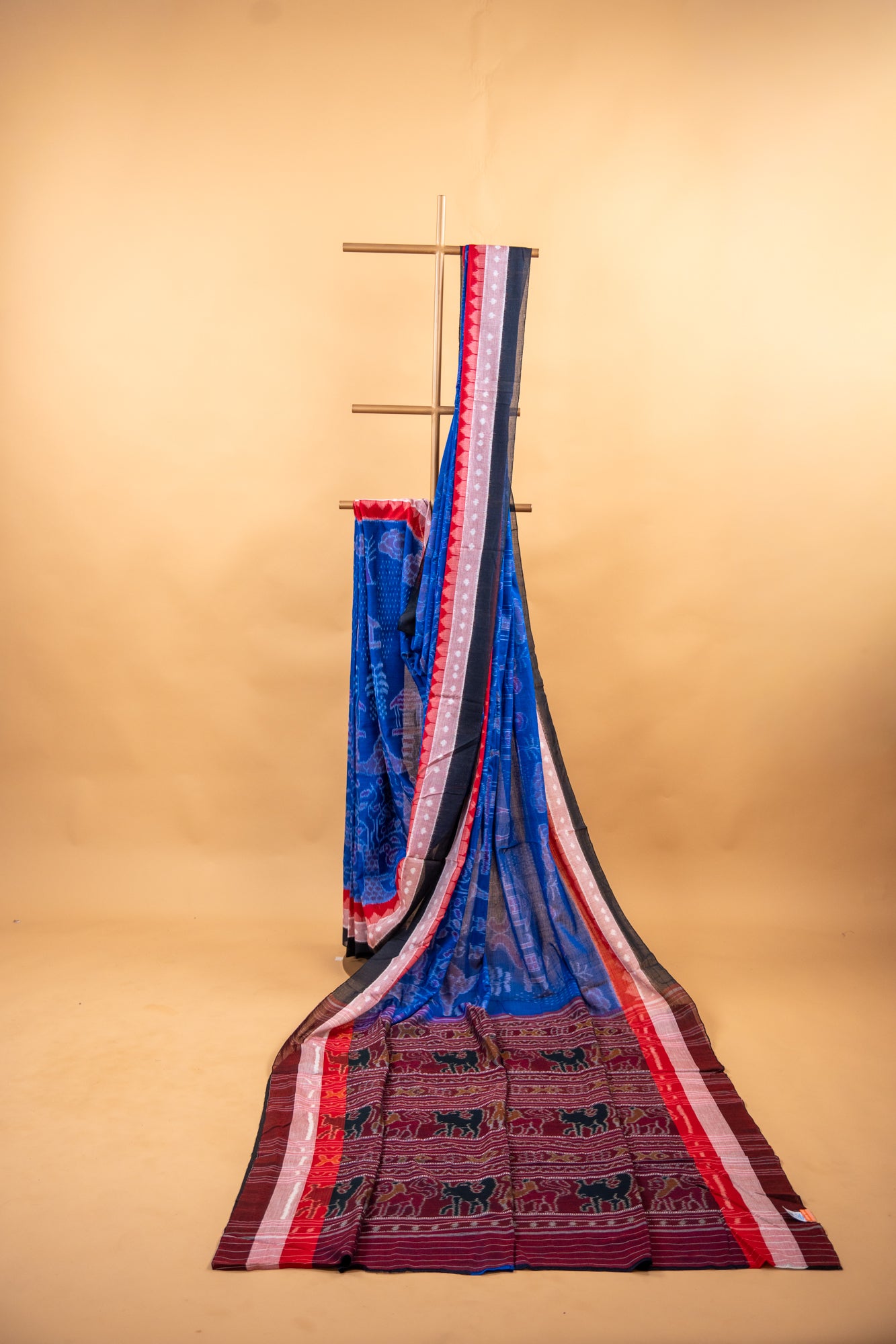Royal Blue Sambalpuri Cotton Handloom Saree with Traditional Ikat Motifs | Atulyakarigari